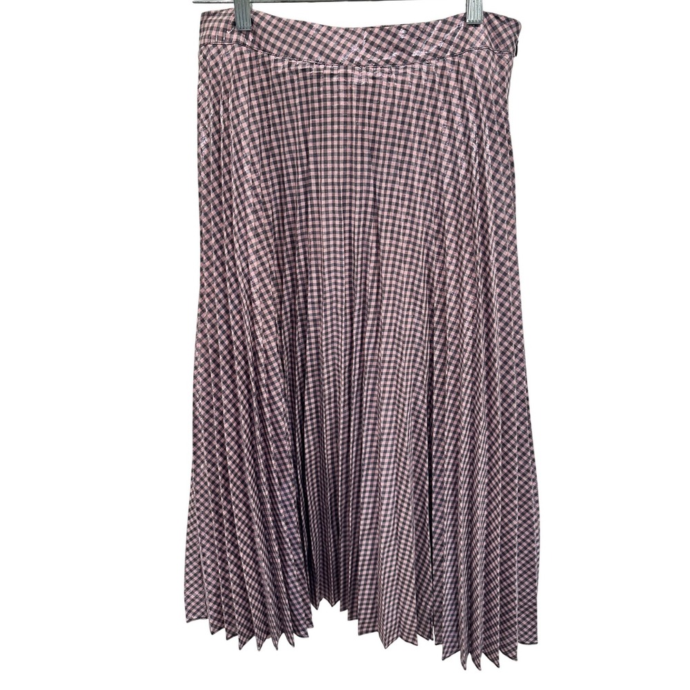 Foxiedox Pink Black Gingham Metallic Pleated Midi Skirt Womens Medium